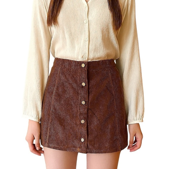 Justify Large Brown Corduroy Mini Skirt Schoolgirl Trendy Fall Y2K Clueless - Picture 1 of 7